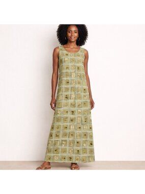 Vintage Royal Creations Green Floral Maxi Dress Size 10 Sleeveless Resortwear
